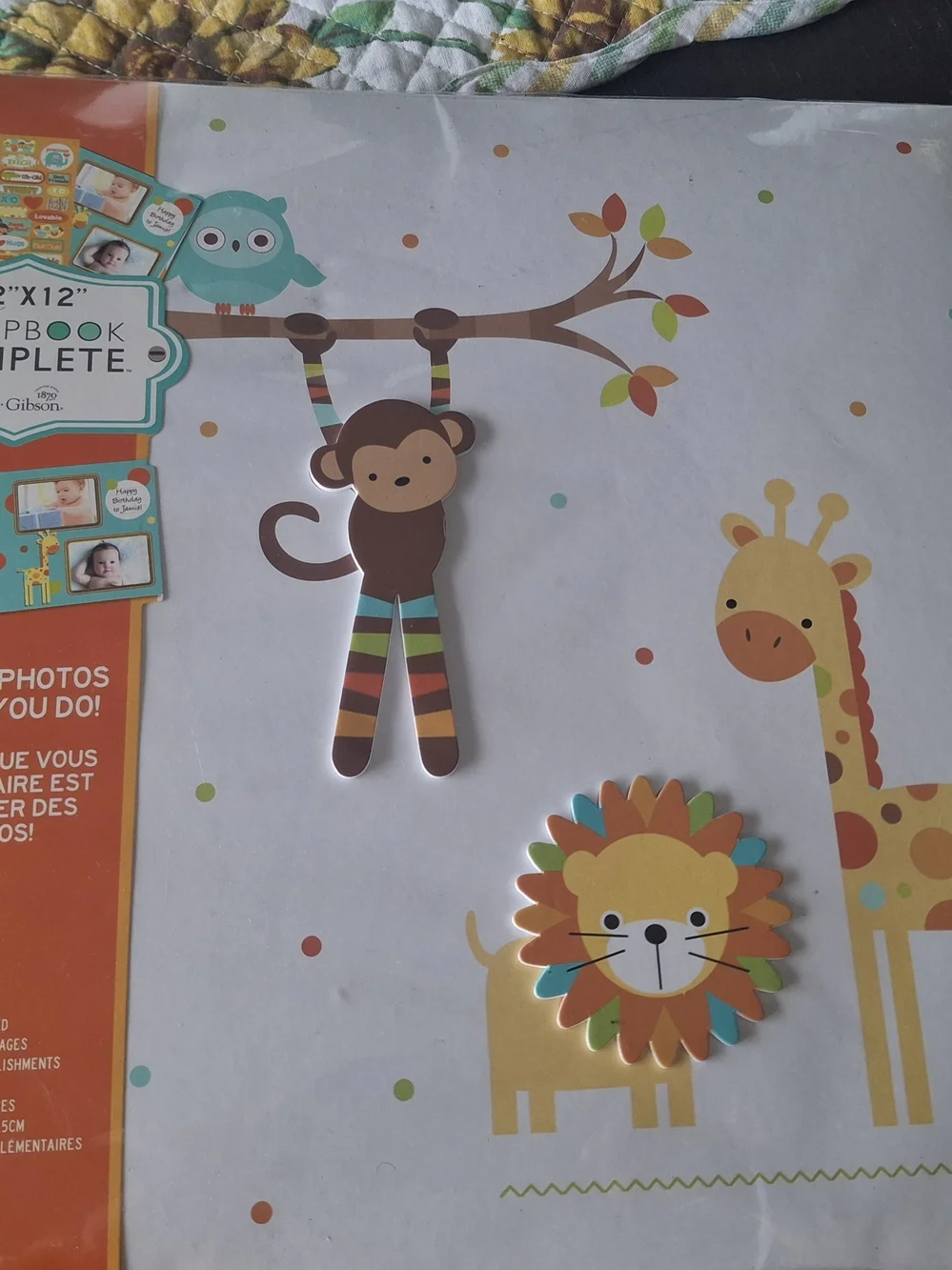 Baby Jungle Animal Scrapbook Paper - Monkey, Giraffe, Lion - White Background